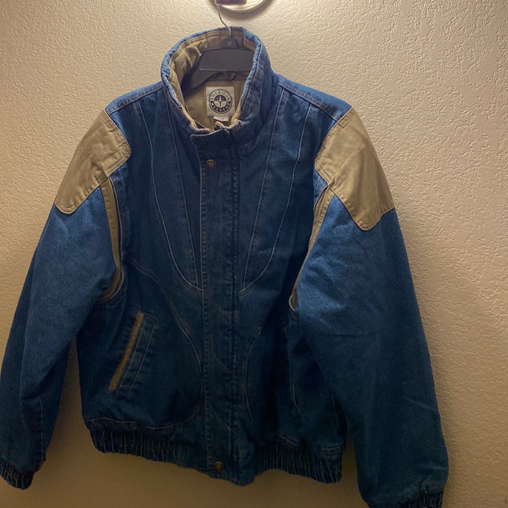 American Weekend Good Used ( Size L) Denim Jacket with Tan Khaki trim
